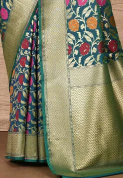Banarasi Katan Silk Saree in Teal Blue