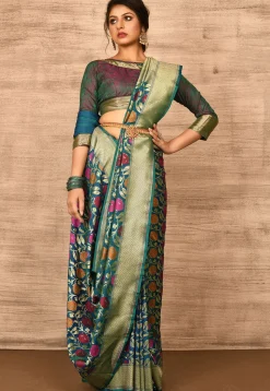 Banarasi Katan Silk Saree in Teal Blue