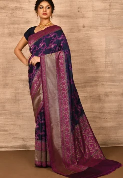 Banarasi Katan Silk Saree in Dark Blue