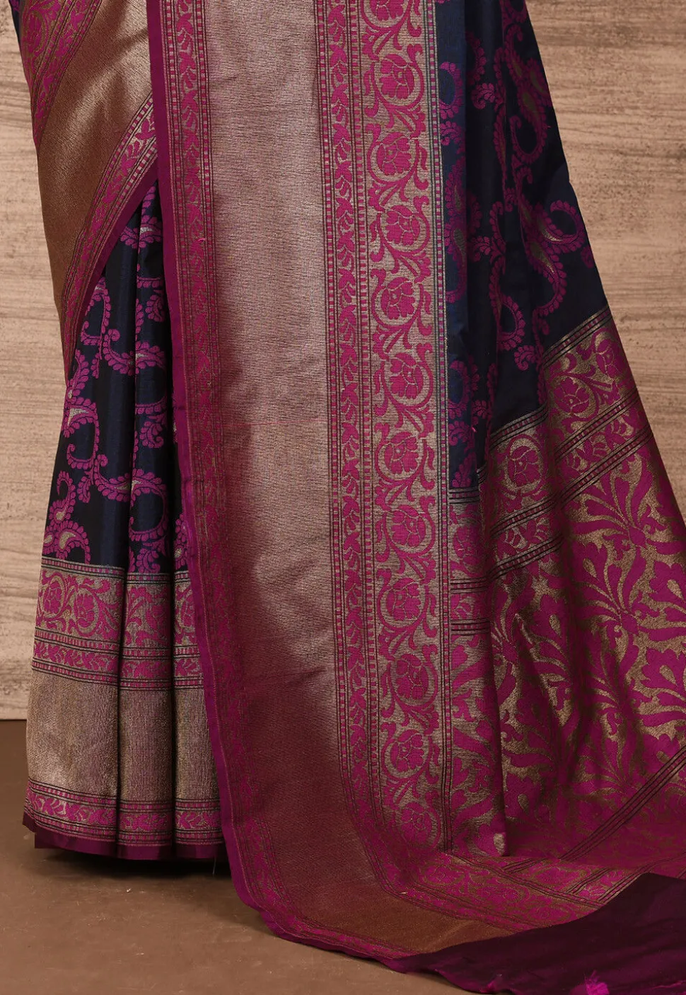 Banarasi Katan Silk Saree in Dark Blue