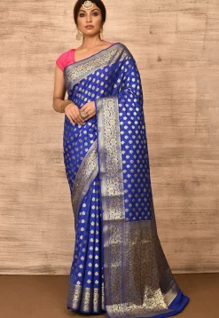 Banarasi Katan Silk Saree in Navy Blue