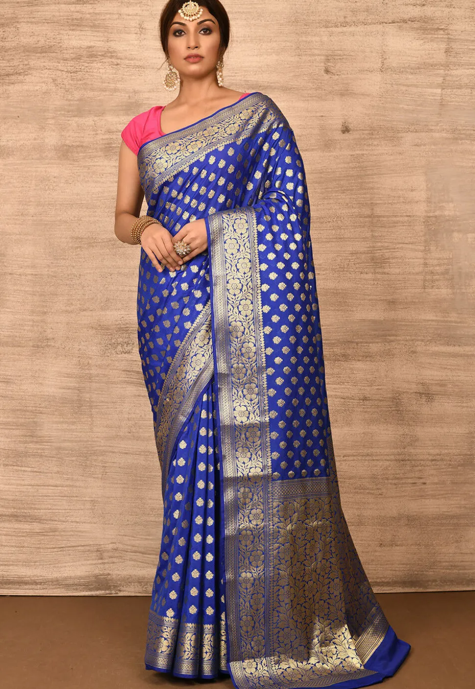 Banarasi Katan Silk Saree in Navy Blue