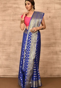 Banarasi Katan Silk Saree in Navy Blue