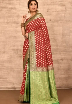 Banarasi Katan Silk Saree in Red and Green