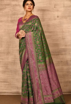 Banarasi Katan Silk Saree in Green