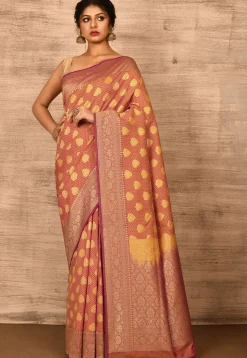 Banarasi Katan Silk Saree in Mustard and Magenta