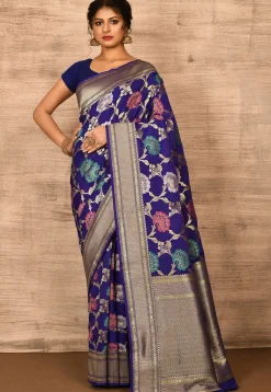 Banarasi Katan Silk Saree in Navy Blue