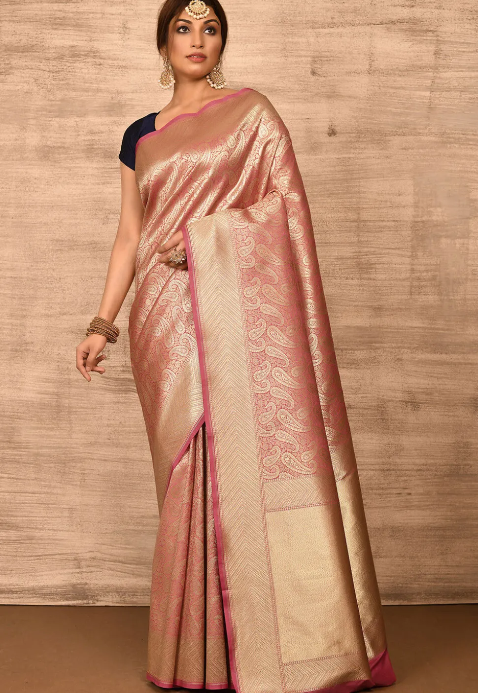 Banarasi Katan Silk Saree in Peach