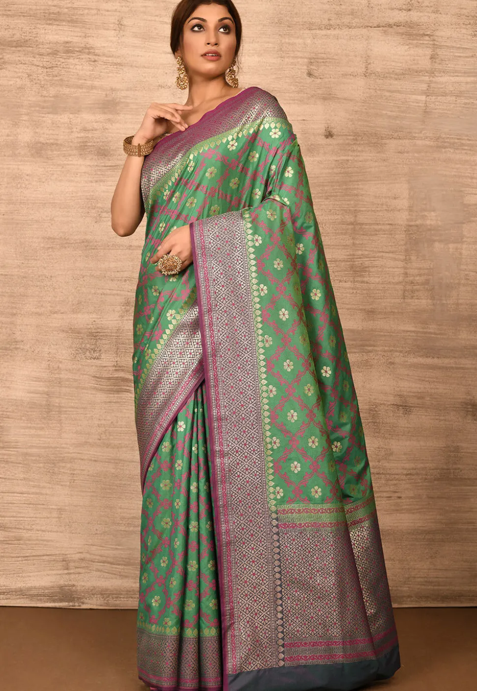 Banarasi Katan Silk Saree in Green