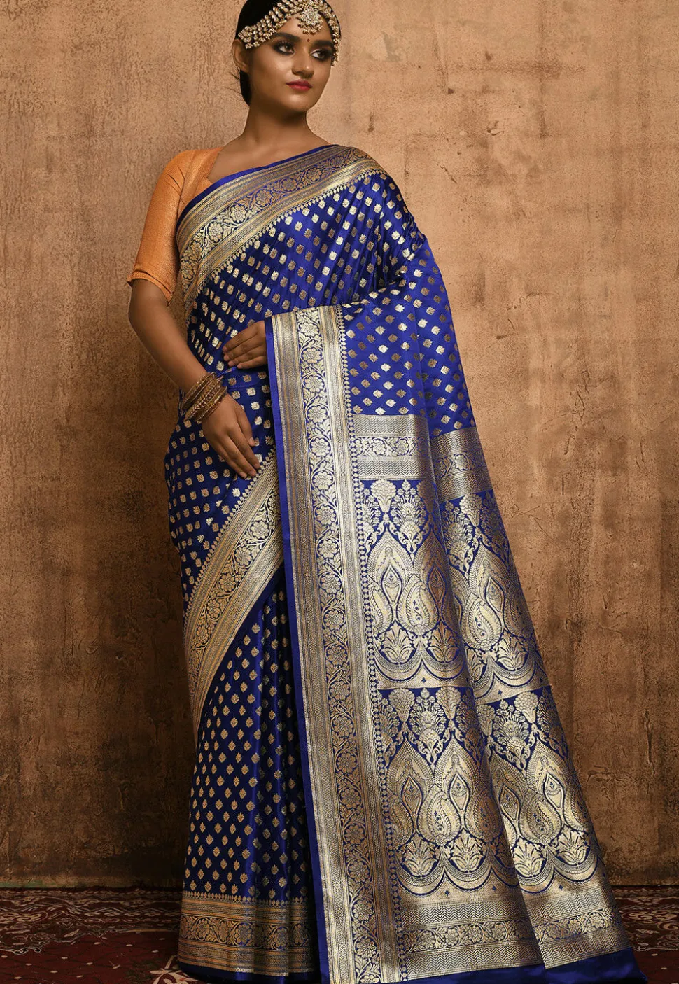 Banarasi Katan Silk Saree in Navy Blue