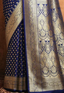 Banarasi Katan Silk Saree in Navy Blue