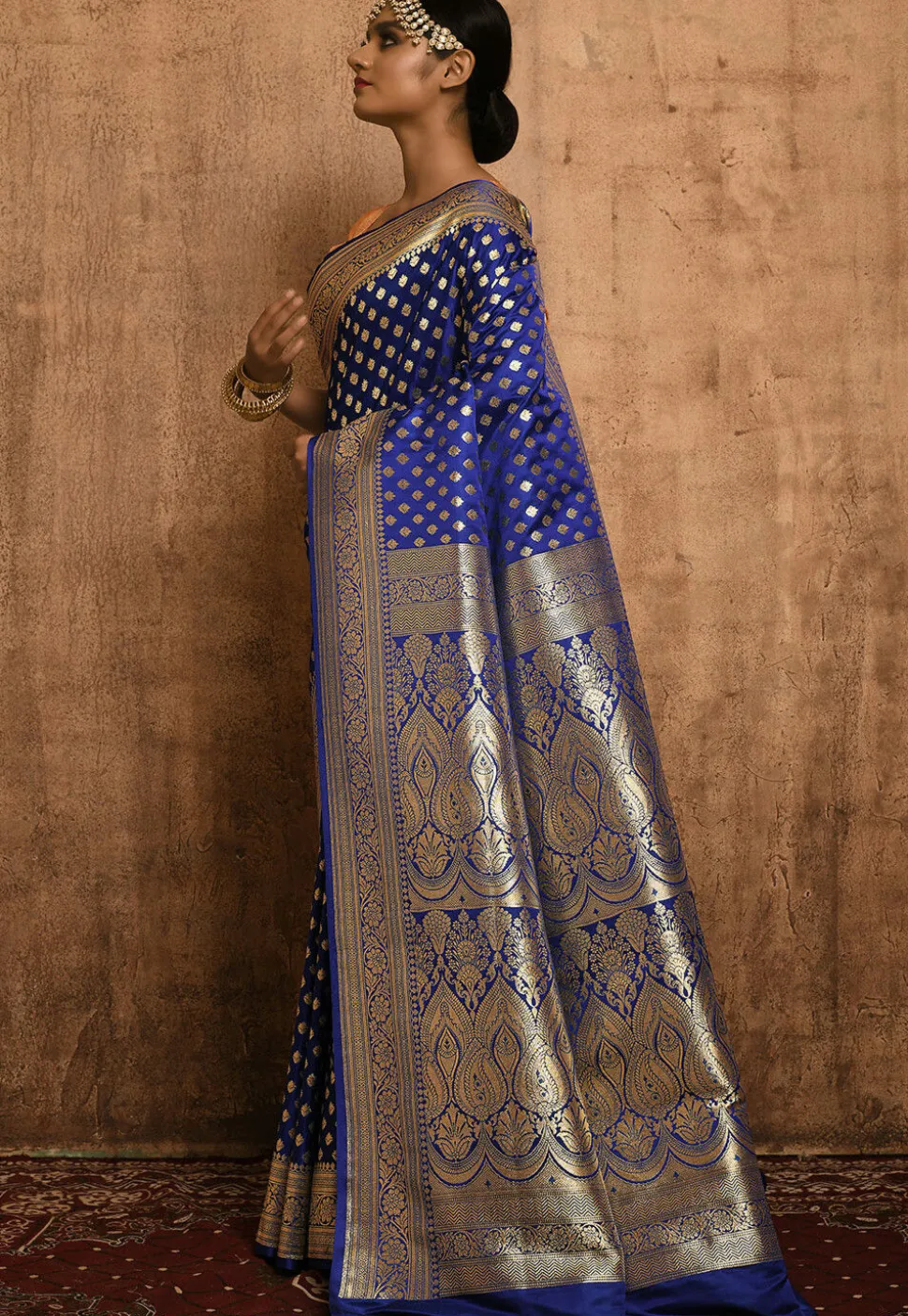 Banarasi Katan Silk Saree in Navy Blue