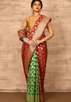 Banarasi Katan Silk Saree in Red and Green