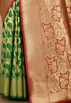 Banarasi Katan Silk Saree in Red and Green