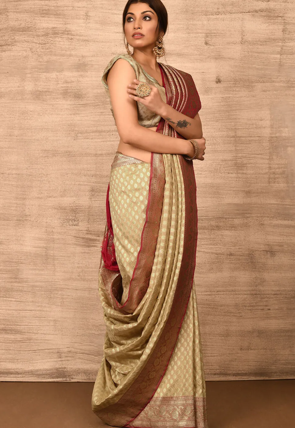 Banarasi Katan Silk Saree in Beige