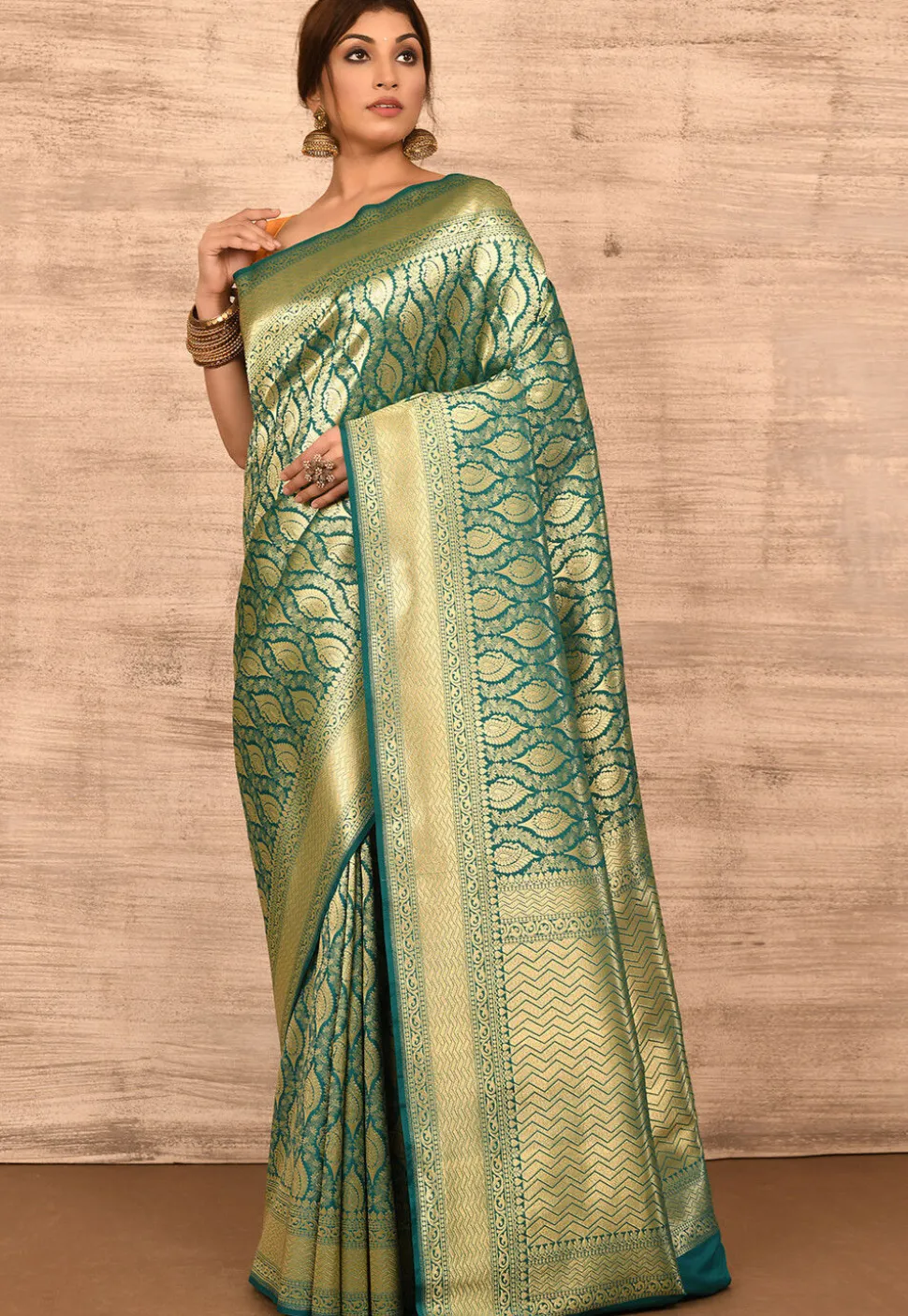 Banarasi Katan Silk Saree in Teal Green