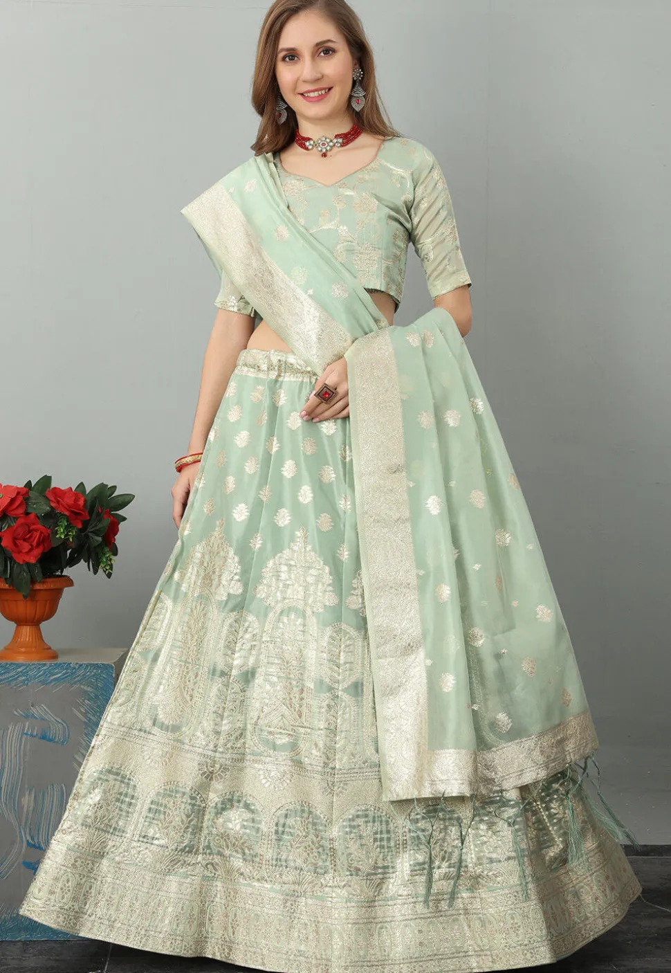 Banarasi Lehenga in Sea Green
