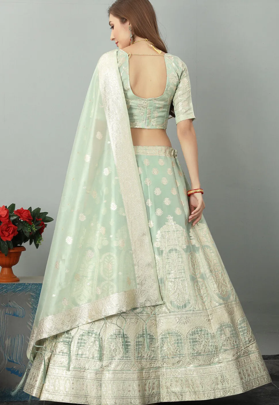 Banarasi Lehenga in Sea Green