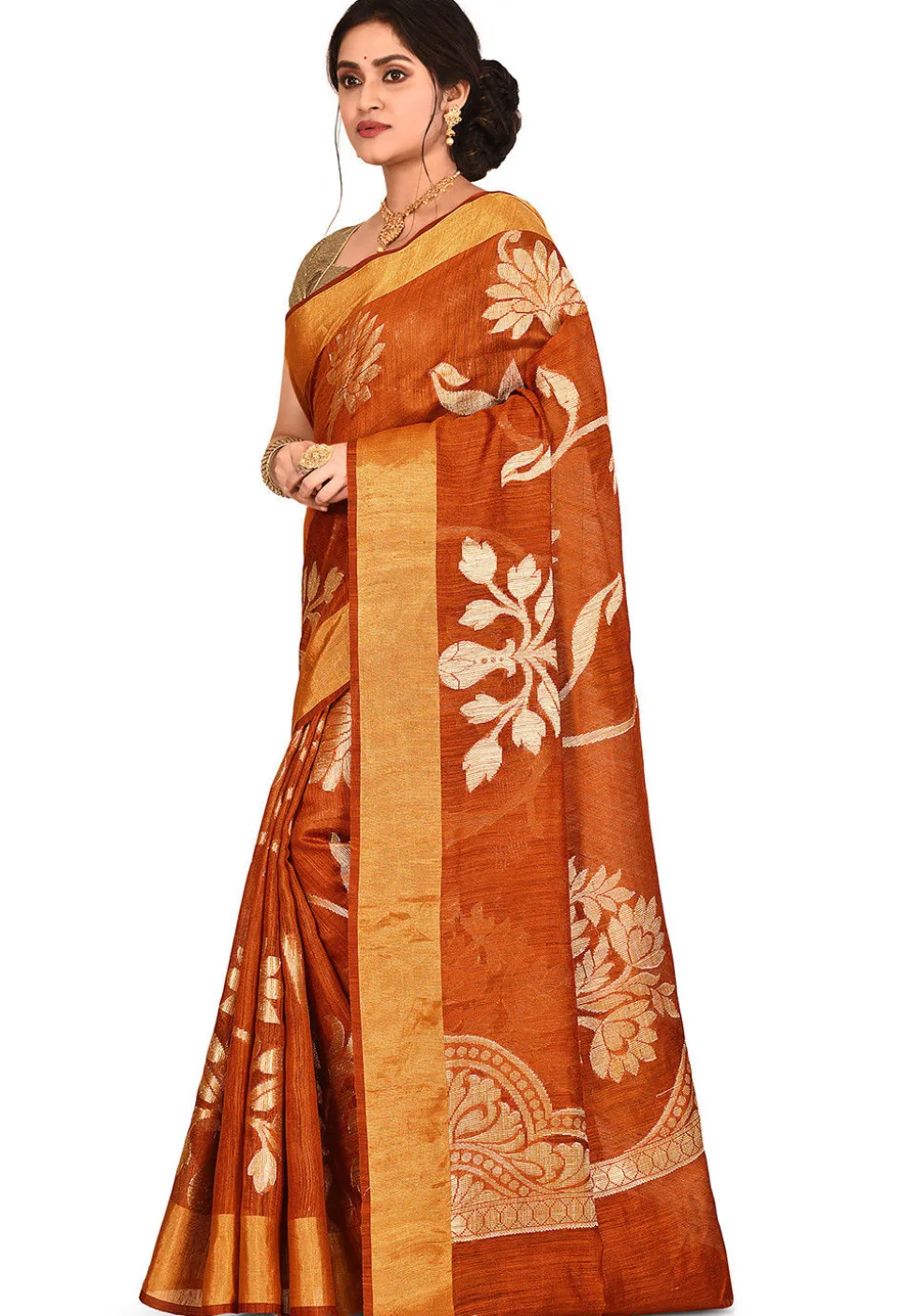 Banarasi Matka Silk Saree in Rust