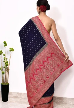 Banarasi Pure Chiffon Saree in Dark Blue