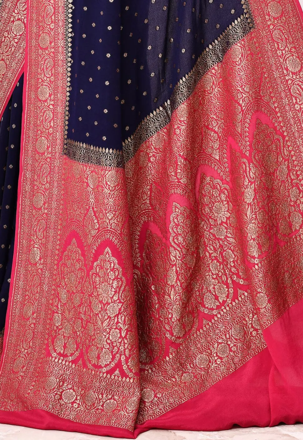Banarasi Pure Chiffon Saree in Dark Blue