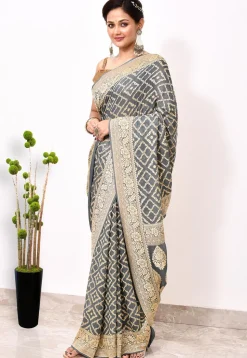 Banarasi Pure Chiffon Saree in Grey
