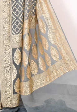 Banarasi Pure Chiffon Saree in Grey