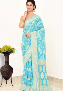 Banarasi Pure Chiffon Saree in Sky Blue