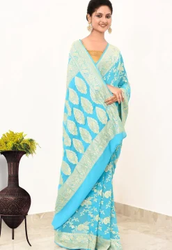 Banarasi Pure Chiffon Saree in Sky Blue