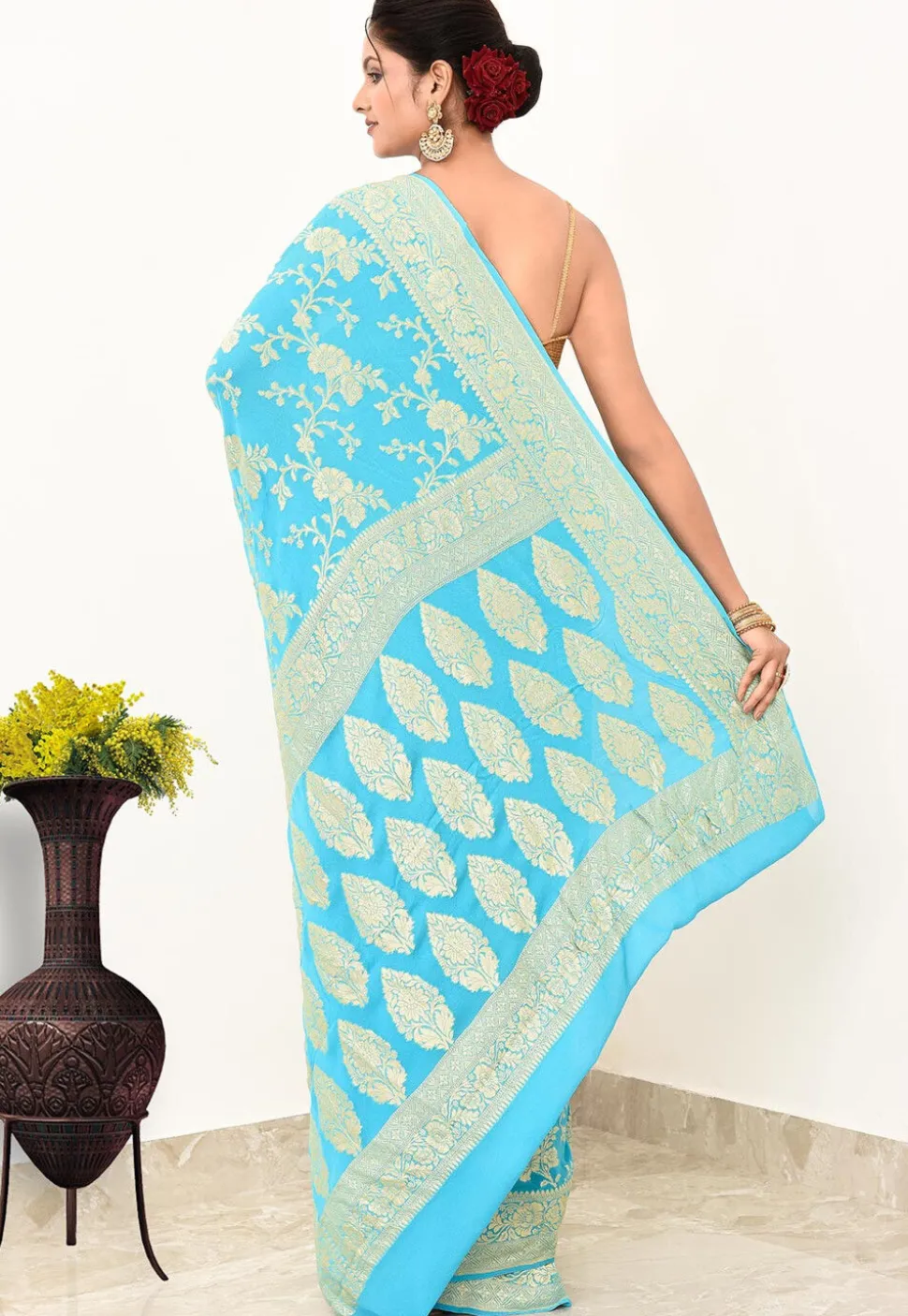 Banarasi Pure Chiffon Saree in Sky Blue