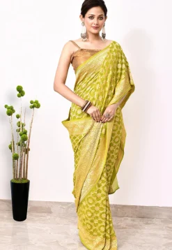 Banarasi Pure Chiffon Saree in Light Green