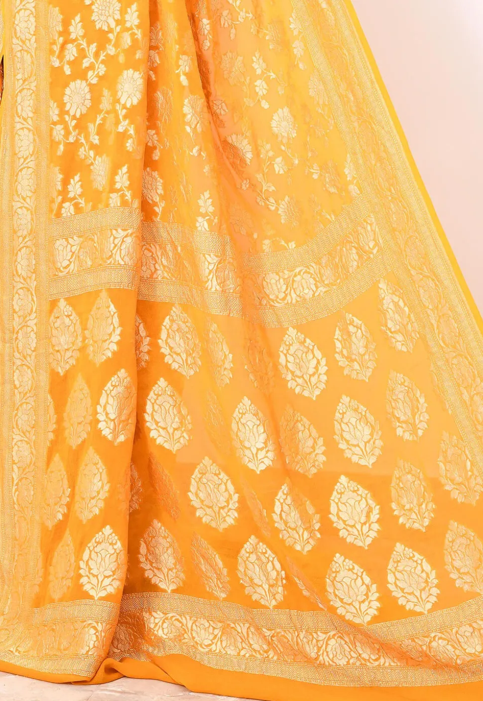 Banarasi Pure Chiffon Saree in Yellow