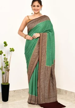 Banarasi Pure Crepe Silk Saree in Green