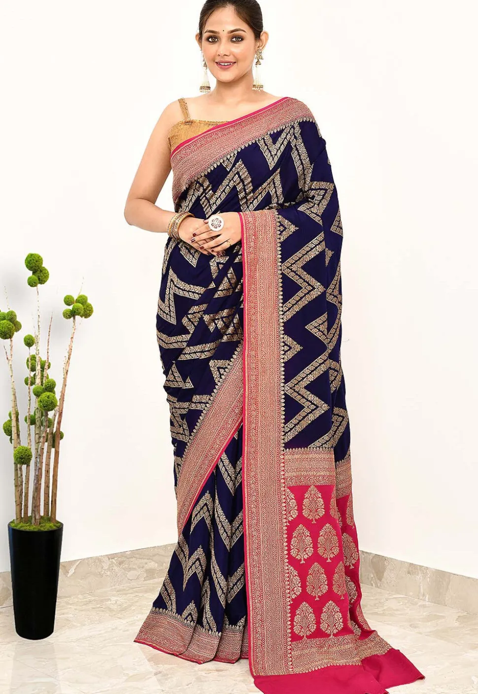 Banarasi Pure Crepe Silk Saree in Blue