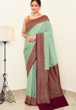 Banarasi Pure Crepe Silk Saree in Sea Green
