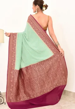 Banarasi Pure Crepe Silk Saree in Sea Green
