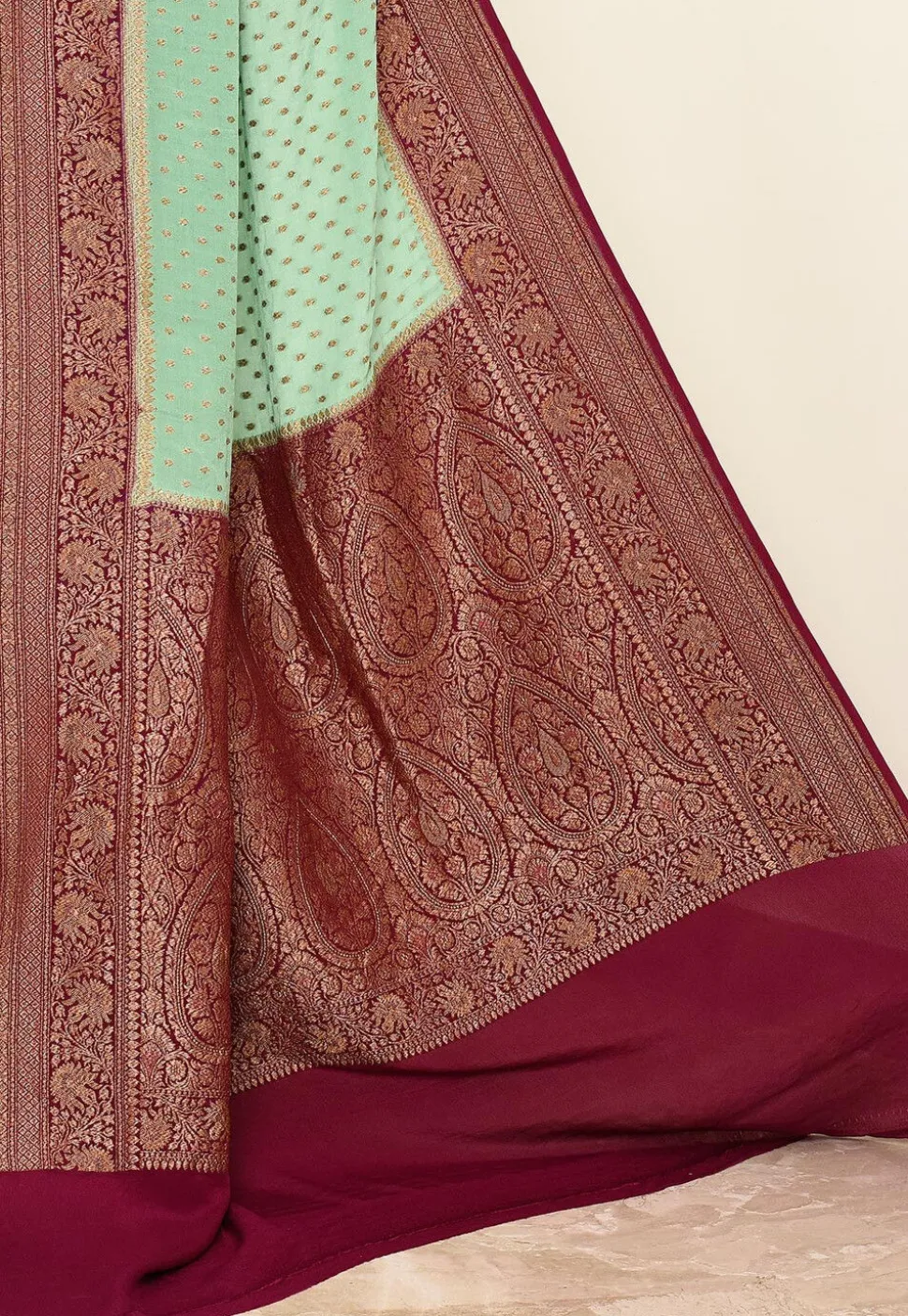 Banarasi Pure Crepe Silk Saree in Sea Green