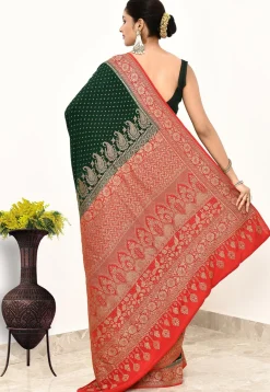 Banarasi Pure Crepe Silk Saree in Dark Green