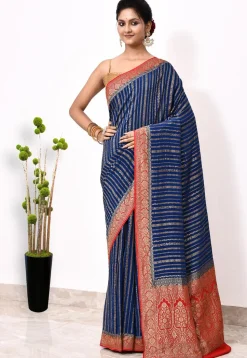 Banarasi Pure Crepe Silk Saree in Blue