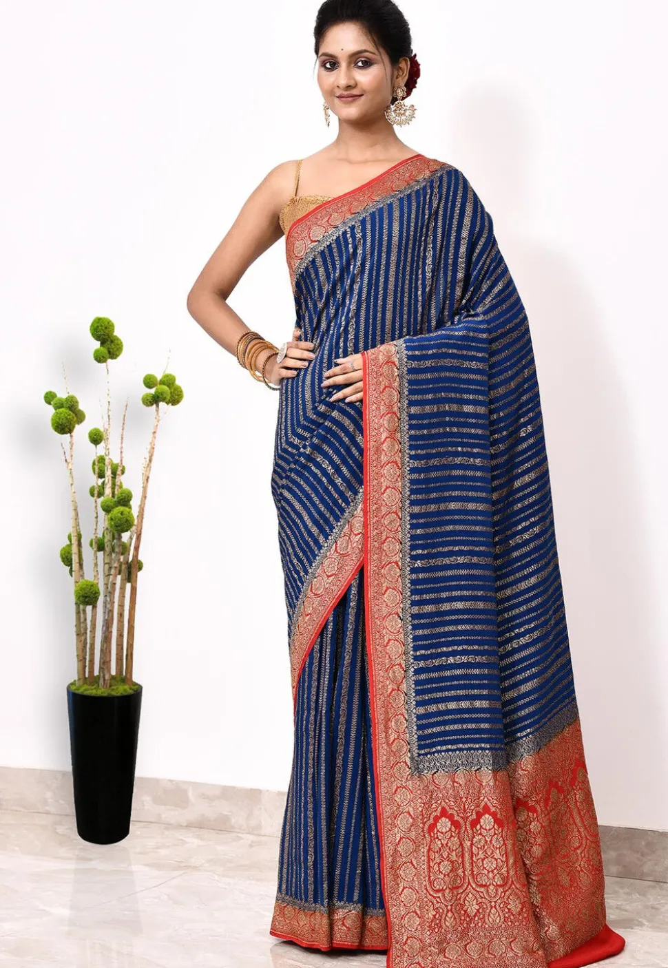 Banarasi Pure Crepe Silk Saree in Blue
