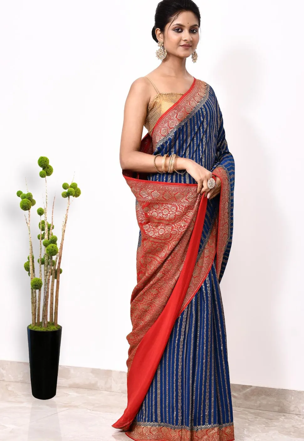 Banarasi Pure Crepe Silk Saree in Blue