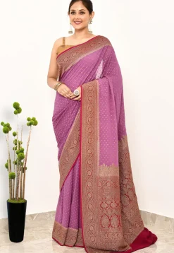 Banarasi Pure Crepe Silk Saree in Light Purple