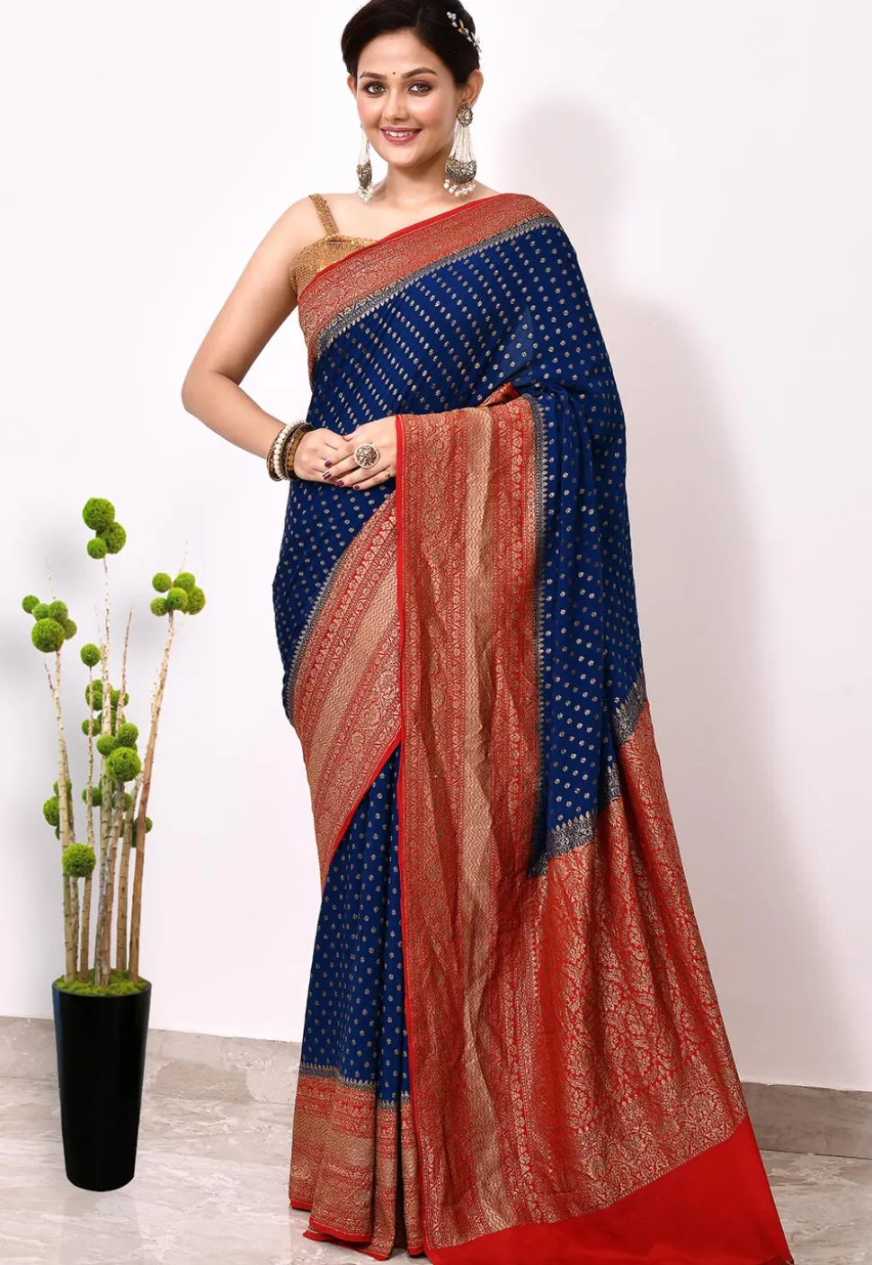 Banarasi Pure Crepe Silk Saree in Blue