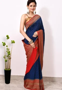 Banarasi Pure Crepe Silk Saree in Blue