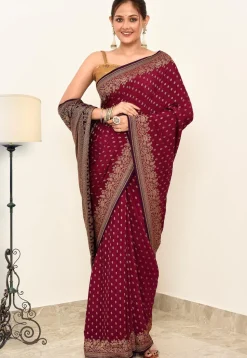 Banarasi Pure Crepe Silk Saree in Magenta