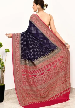 Banarasi Pure Crepe Silk Saree in Navy Blue