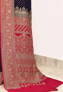 Banarasi Pure Crepe Silk Saree in Navy Blue