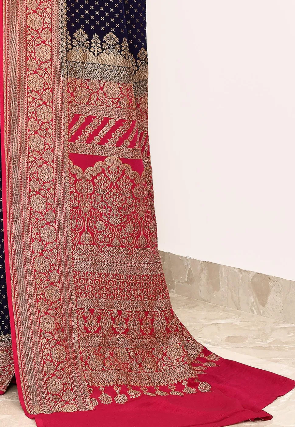 Banarasi Pure Crepe Silk Saree in Navy Blue