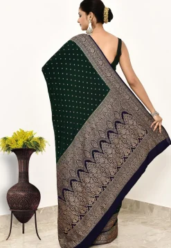Banarasi Pure Crepe Silk Saree in Dark Green