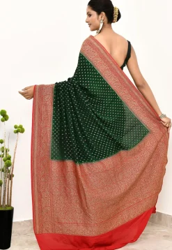Banarasi Pure Crepe Silk Saree in Dark Green